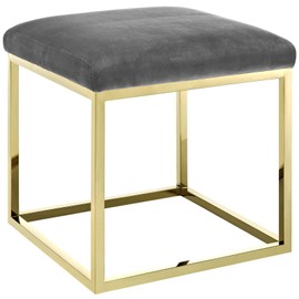 Modway Anticipate Velvet Upholstered Modern Ottoman With Stainless Steel Frame in Gold Gray