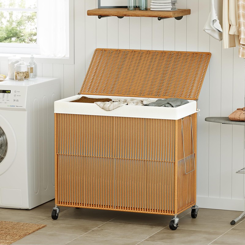 WOWLIVE Laundry Hamper with Wheels, 160L Handwoven Rolling Laundry Basket