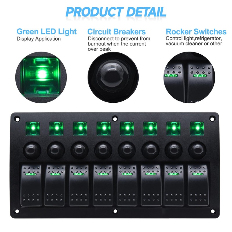 Geloo 8 Gang Marine Rocker Switch Panel, Boat Switch Panel