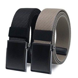 WYuZe Nylon Elastic Stretch Belt-2 Pack Men Casual Golf Belt Military Metal Buckle