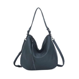 Women's Real Leather Slouchy Tote Practical Trendy Hobo Handbag Shoulder Bag -NAVY