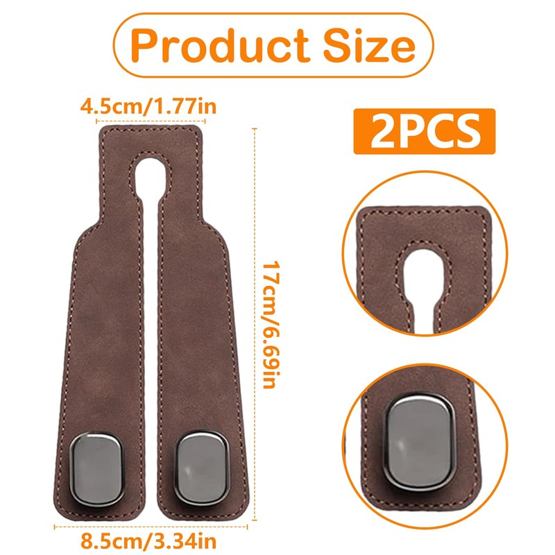 Wbgraceful 2Ps Car Seat Back Double Hook（Brown）