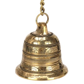 ARTVARKO Brass Hanging Bell Solid Bell with Deep Sound Antique Style Home Decor for Wall Door Mandir Temple Pooja (Standard, Gold)