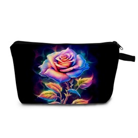 MoCaliduccious Gradient Rose Print Makeup Bag Multicolor Petals Cosmetic Pouch Elegant Valentine's Day Birthday Gift for Women​​ Floral Enthusiasts