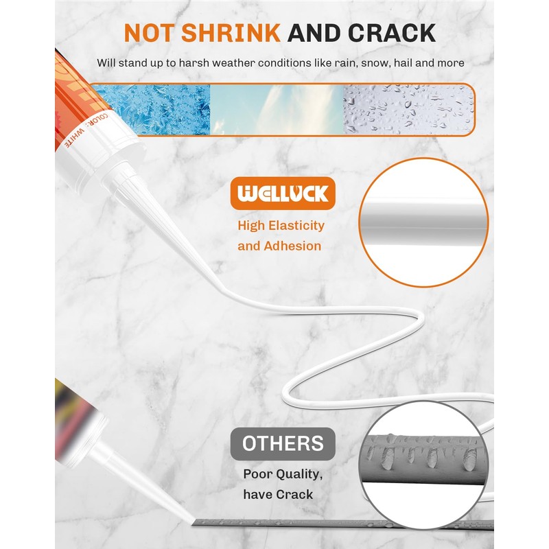 WELLUCK White Silicone Caulk, 100% Waterproof Silicone Sealant Adhesive Caulking,for