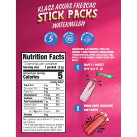 Klass Aguas Frescas | Drink Mix Variety Pack |Watermelon Flavored | Sugar Free On-The-Go Packets (40 Count Powder Stick Packs)