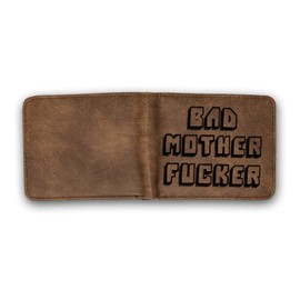 Bad Mother F Ker Wallet Pulp Fiction, Embroidered Tan Synthetic Leather, Men's Bifold (Natural)