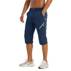 Men's 3/4 Length Pants, Cycle Pants, Stretch, Shorts, Breathable, Quick Drying, Ultra Lightweight, Trekking Pants, Thin, Outdoor, Sports Wear, Blue Improved Version