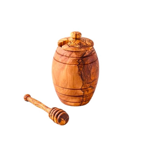 KAMSAH Olive Wood Honey Pot - Honey Jar with Lid