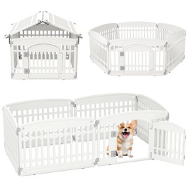 PETSITE 6-Panel Plastic Dog Playpen with Door, Shape-Customizable Pet Playpen Indoor Outdoor, Ideal for Small & Medium Dogs and Puppies, Easy to Assemble, 68 x 34.5 x 24 Inches, White