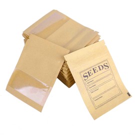 WACCOMT Pack Pack of 100 Small Brown Resealable Kraft Paper Seeds Packages with Clear Window Coin Envelopes Pockets Zip for Seeds Flower Storage 7 x 9.5 cm (2.7 x 3.7 inches)