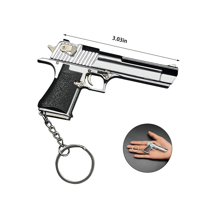 Tizwis Mini Gun Keychain,Decorative Tiny Keychains Gift, Silver, Small