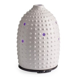 Airome Gray Hobnail Medium Ceramic Essential Oil Diffuser|100 mL Humidifying Ultrasonic Aromatherapy Diffuser 8 Colorful LED Lights, Intermittent & Continual Mist, Auto Shut-Off, Grey