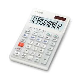 CASIO Ergonomic Calculator 12 Digits with Date & Time Calculation, Just Type, White JE-12D-WE-N Eco Mark Certified