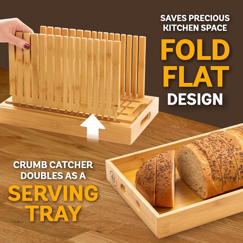 Bread Slicer for Homemade Bread - Bambüsi Upgraded Adjustable Bamboo