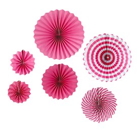 6 Pack Paper Fans Party Decoration - Hanging Paper Fans Round Pattern Paper Garlands Ceiling Hanging Paper Fans Decor for Wedding Birthday Baby Shower, Rose Red Colour