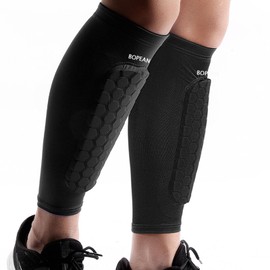 BOPEAN 2PCS Soccer Shin Guards Pads for Kids Youth Adult, Calf Sleeve Compression with Honeycomb Pads Support for Football Baseball Taekwondo Boxing MTB Protective Gear