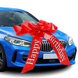 Moosono Large Red Bow for Car (30 inches, 76 cm), Gift Bow, Large, Giant Car Bow, Car Bow for Bicycle and Bow with Suction Cup, 18th Birthday Car (Happy Birthday)