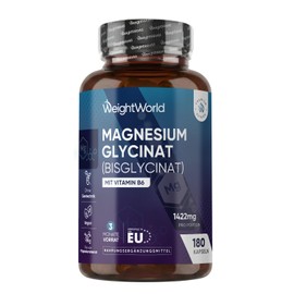 Magnesium Bisglycinate Capsules - 1422 mg Magnesium Bisglycinate with Vitamin B6-200 mg Element Magnesium - Glycinate Form - 180 Vegan Capsules - 3 Months Supply - Free from Magnesium Stearate - WeightWorld