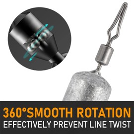 Dr.Fish 50 Pack Fishing Drop Shot Weights Lead Skinny Sinkers with Barrel Swivels River Channel Fishing 3/8oz