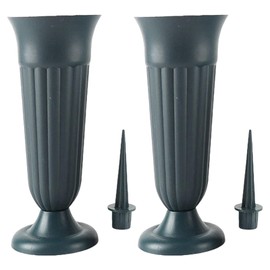 LOVIVER 2Pack Cemetery Vase W/Stake and Base Detachable Grave Decoration Flower Holder Memorial Vase Cemetery Grave Cone Vase for Outdoor, Dark Green