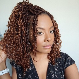 ZRQ 10 Inch Goddess Locs Crochet Hair, 8 Packs Ombre Boho Faux Locs With Curly End, Short Bohemian Locs Pre Looped Hippie Locs Crochet Soft Locs Curly River Locs Hair Extensions T30#