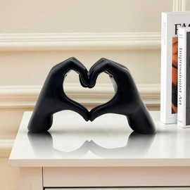 Heart Hands Sculpture Decor, Love Finger Statue Modern, Hand Love Gesture Sculpture, Heart Hands Statue Desktop Ornaments, Heart Finger Statue Room Decoration for Shelf (Black)