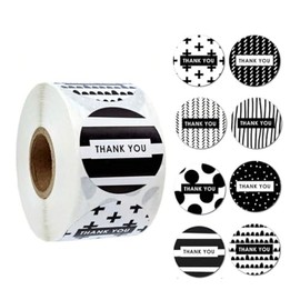 CAA Trading™ Roll of 500 x Black and White Geometric Thank You Stickers Labels Gifts Crafts Presents Home Made Gifts 8 Different Designs (2.5cm) 25mm (500 Stickers)