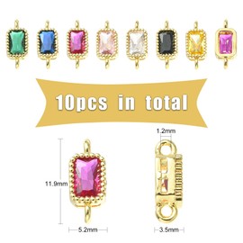 KitBeads 10pcs Real Gold Plated Connector Charms Mixed Color Crystal Double Loop Charms Cubic Zirconia Links Charms for Jewellery Making Craft