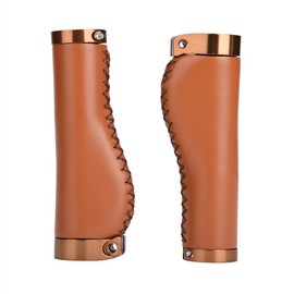 VOANZO Bike Handlebar Grips, Leather Soft Rubber Bicycle Grip for Cycling Mountain Bike Road Bike MTB BMX Foldable Bicycle (Brown)