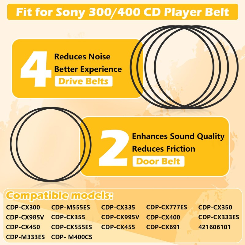Upgrade 2 Door Belt CD Player Belts and 4 Drive