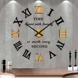 VANGOLD Vintage Roman Numerals Wall Clock for Living Room Decor, Decorative Wall Clocks Battery Operated (Gold Home Decoration)