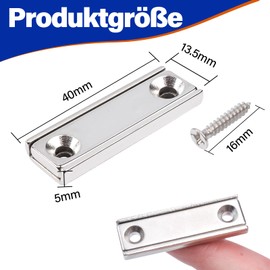 Neodymium Magnets Extra Strong, 40 x 13.5 x 5 mm Rectangular Magnets Strong with Hole, Neodymium Magnets Extra Strong Magnets with Opening for Screw-On Screw Pot Magnet Door Magnet Kitchen, Bathroom,