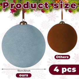 PullCrease 4 Pcs Large Velvet Christmas Balls 6 Inch Christmas Tree Decorations Xmas Ornaments Balls for Family Holiday Wedding Party Xmas Tree Hanging Decoration (Gray Blue)