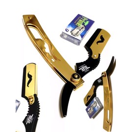 Gold Straight Edge Shaving Razor For Barbershops and Personal Use - Professional Double Edge Safety Folding Razor