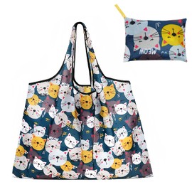 Mewflew Large Foldable Stylish Nylon Shopping Bag Portable and Reusable (52cm x 66cm), colourful