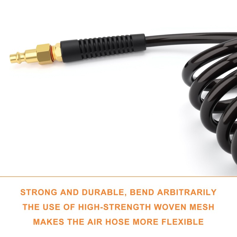 GASHER Black 1/4" x 10FT Polyurethane Recoil Air Hose with