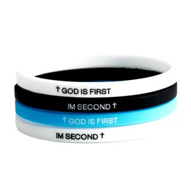 CLOORDE 4 Pcs God Is First I Am Second Bracelets Inspirational Bible Jeaus Silicone Bracelet Christian Religious Verses Rubber Bracelets Seeking Daily Encourage Wristband for Men Women