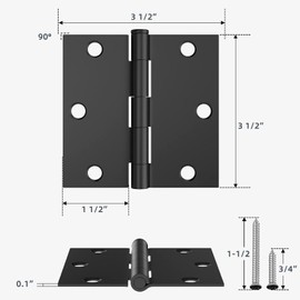 3 Pack Door Hinges 3.5 Inch with Square Corner, Matte Black Interior Door Hinge for Bedroom, Bathroom, Cabinet, and More