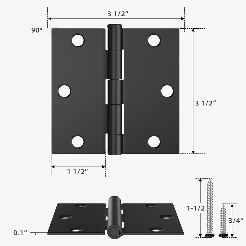 3 Pack Door Hinges 3.5 Inch with Square Corner, Matte