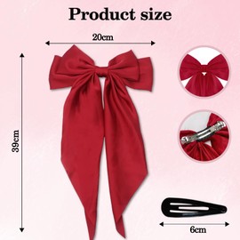 Leogony 2PCS Large Pink and Red Satin Hair Bow, Long-Tail Bow Hair Clips for Women