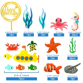19 decoraciones para tartas de cumpleaños con temática de océano marino, animales del océano, decoraciones para pasteles de mar para baby shower, suministros para fiestas de cumpleaños