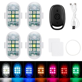 SEISSO 4-Pack Wireless Remote Control Anti-Collision LED Strobe Lights Kit - USB Charging Emergency Drone Warning Hazard Flash for Vehicles, Cars, Trucks - 7 Colors Changing