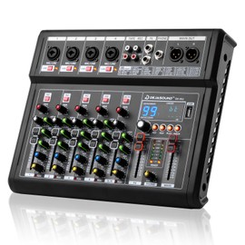 6-Channel Audio Mixer for PC, SX-6iu Mixing Console with XLR Inputs, Bluetooth, 99 Digital Signal Processor Effects, USB Interface, MP3 Compatible for Podcast, Music, Recording 9.84"x2.17"x12.6"inches