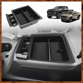 Muslogy Center Console Organizer Compatible with 2023 2024 Chevy Colorado/GMC Canyon Accessories, Interior Storage Box Coin Container Armrest Secondary Tray with Non-Slip Mat Fit with OEM Tray (Black)