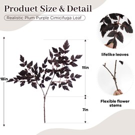 3 Pcs Cimicifuga Plum Stems Artificial Cimicifuga Plant Leaf Burgundy Fall Stems for Home Vase Wedding Garden Farmhouse Table Mantel Decor