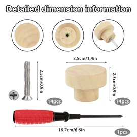 Sunshine smile Furniture Knobs, Pack of 14 Furniture Knobs, Cabinet Knobs, Wooden Drawer Handles, Wooden Door Drawer Handles, Wooden Knobs for Cabinets and Drawers, Round, Wood, 30 x 25 mm