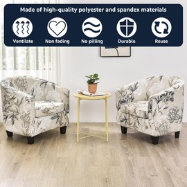 Tub Chair Cover 2 pieces Stretch Club Chair Slipcover with Cushion Cover 2 IN 1 Armchair Protector Bucket Chair Slipcover for Bar Counter Living Room Dining Room(Flower)