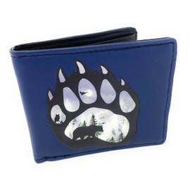 Shag Wear Bear Paw Animal Wallet for Men and Teen Boys with Eagle and Wolf Vegan Faux Leather 4" Navy Blue
