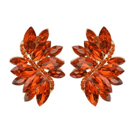 Rosemarie Collections Women's Dazzling Crystal Marquis Leaf Cluster Statement Clip On Earrings, 1.87" (Orange Crystal Gold Tone)